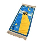Tapis de Prière pour Enfants de Couleur Bleu avec la Kaaba - Dimensions de 42 x 87 cm