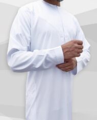 Qamis Emirati à zip tissu Precious blanc satiné