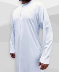 Qamis Emirati à zip tissu Precious blanc satiné – Image 2