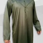 Qamis Emirati Tissu Precious Vert Kaki Sans Col Fermeture Zip