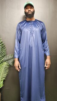 Qamis Emirati à zip tissu Precious bleu satiné – Image 2