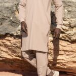 Ensemble Qamis Court Beige Impression Keffieh avec Capuche Qaba'il : QUDS